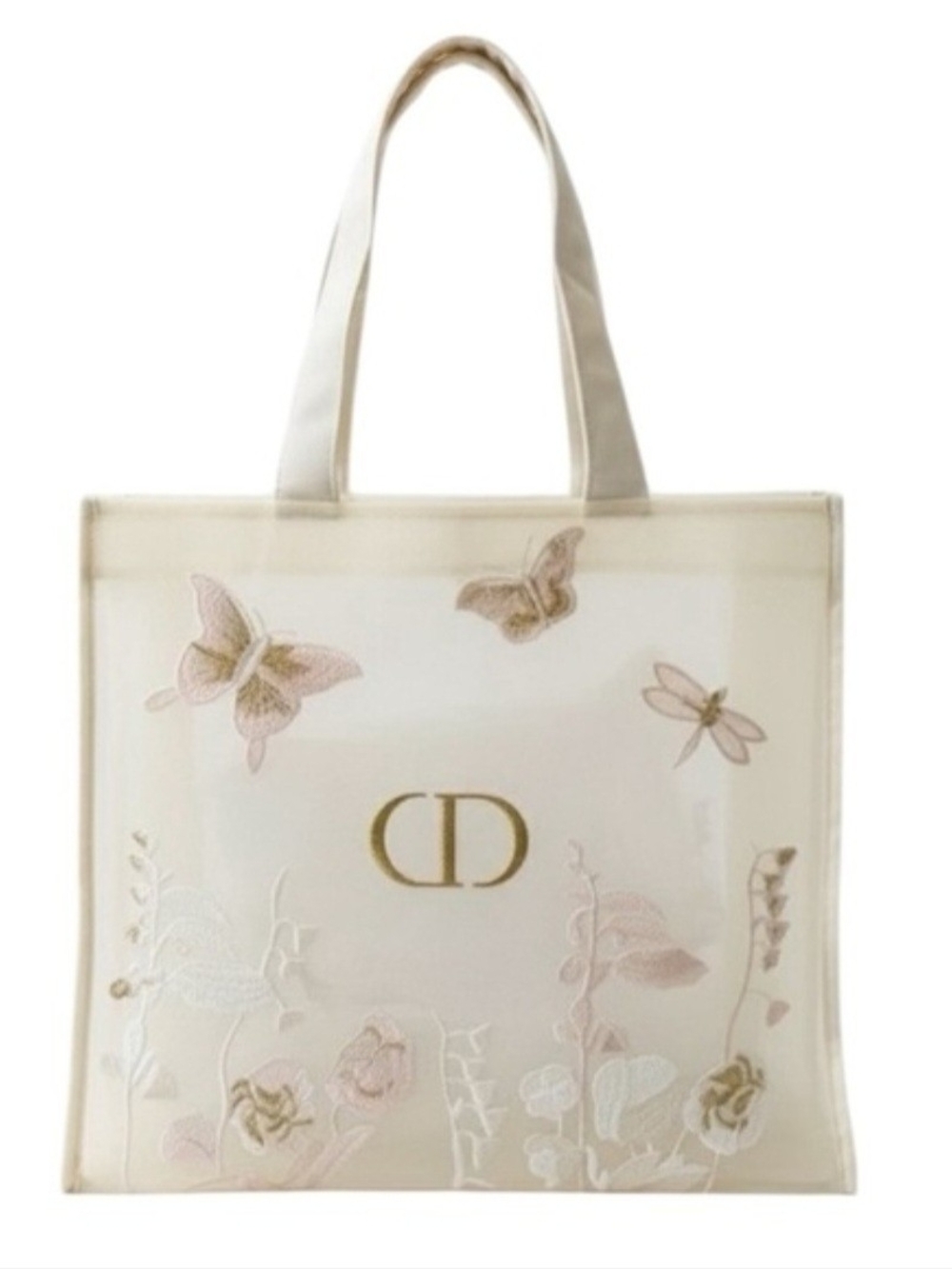 NEW DIOR Mesh Tote with Pink and Gold Floral Motif